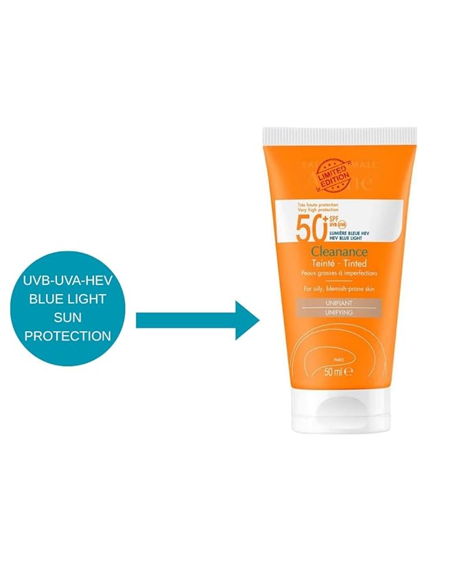 Clean Solaire Tinted SPF 50 Facial Sunscreen – For Face and Neck, Oily & Acne-Prone Skin, Sebum-Regulating, Tone-Evening, Broad-Spectrum UVA/UVB, Non-comedogenic, Water Resistant, 1.7 Fl Oz
