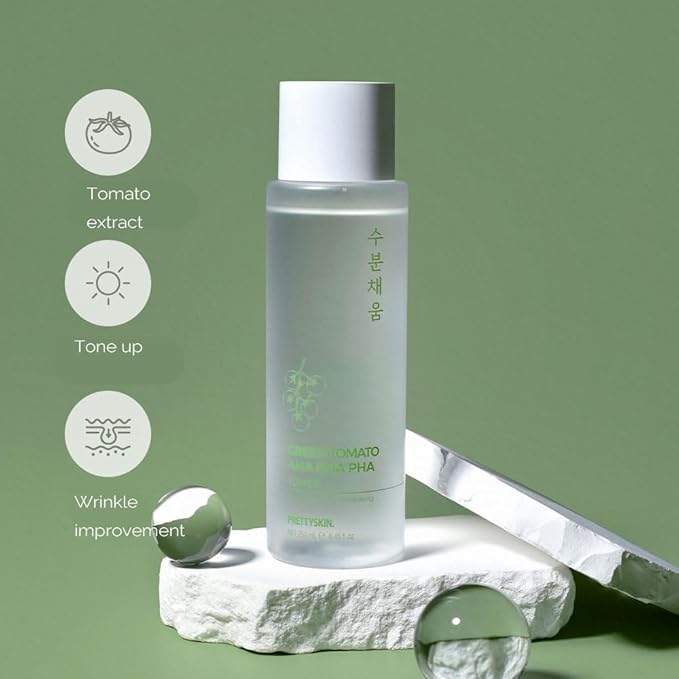 PRETTYSKIN Moisturizing Facial Toner-Gentle Exfoliating & Moisture Boosting Formula – Tomato Extract + Vitamins B, D – for Smooth, Supple Skin 8.45fl.oz (250ml) (Green Tomato AHA BHA PHA)