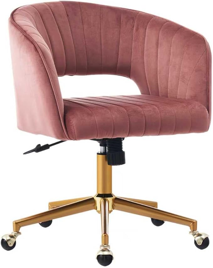 Kiztir Vanity Chair with Wheel, Modern Velvet Home Office Chair with Back, Criss Cross Armchair for Vanity, Living Room, Bedroom and Study (Dusty Pink)