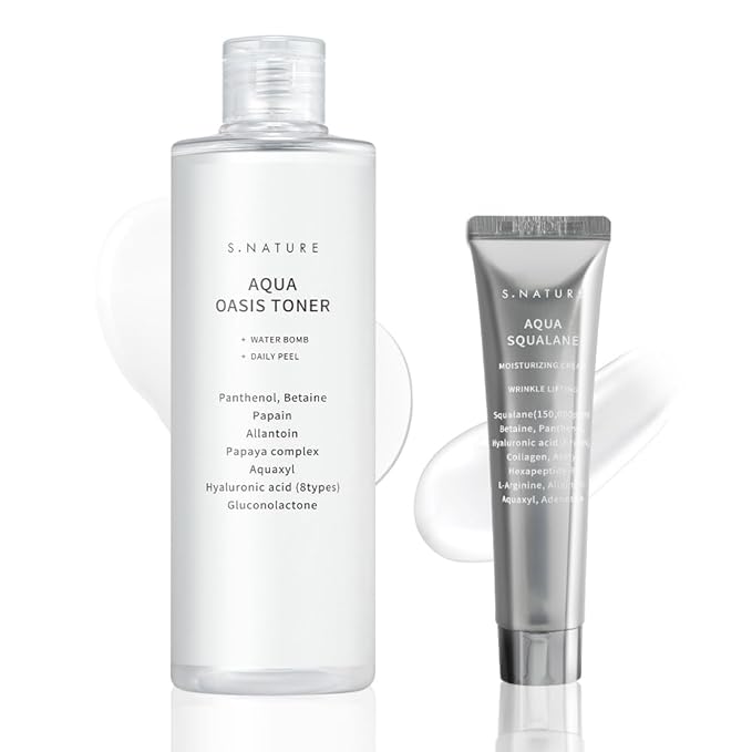 S.NATURE Skin Hydrating Duo : Aqua squalane cream 60ml + Aqua Oasis Toner 300ml, Pore-Tightening, Calming Skin, Skin Moisturizer, Korean Skin Care