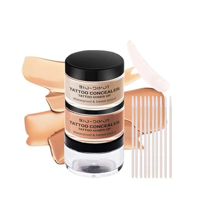 Tattoo Cover Up, Waterproof Concealer Makeup Cream, Skin Concealer Set for Tattoos/Scars/Birthmarks/Dark Spots/White Spots, Suitable for Both Men and Women-2 Color (Brown)