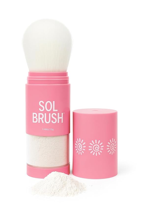 SPF 50 Mineral Sunscreen Powder, Broad Spectrum UVA/UVB Protection Sunscreen, Mess Free Brush On Applicator, Clean & Cruelty Free, Water Resistant (80 Minutes), Translucent with Shimmer