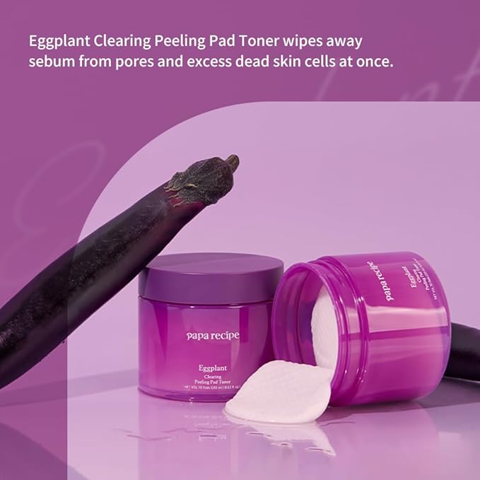 Papa Recipe Clearing Exfoliating Toner Pads – Dual-sided Korean Skin Care Pads with 1,000ppm of Eggplant Extract, AHA BHA PHA - Exfoliates, Hydrates & Smooths Skin Texture for Sensitive Skin - 70ct