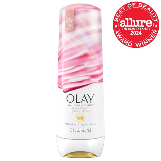 Olay Body Wash for Women,Indulgent Moisture,24hr Moisturizing & Nourishing Formula,Infused with Vitamin B3 Complex,Luxurious Fragrances,Rose & Cherry Creme Scent,20 fl oz,(Pack of 2)