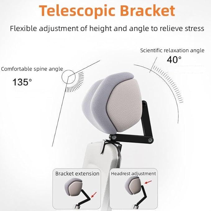 Headrest Attachment for Office Chair, Attachable Chair Head Rest, Desk Chair Neck Support, Elastic Sponge Head Pillow Adjustable Height and Angle (Upgraded Version(Gray))
