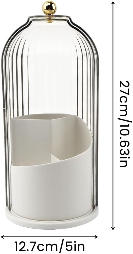 Makeup Brush Holder with Lid, 360 Rotating Sliding Opening Cosmetic Tools Organizer, Waterproof Dustproof Makeup Brush Organizer for Vanity Desktop Bathroom Countertop(COLOR:White And Clear)