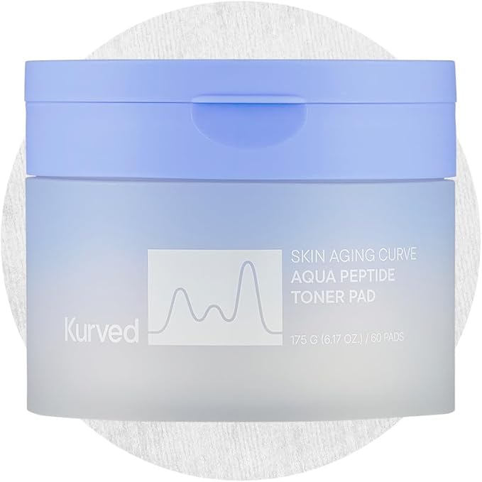 Kurved Skin Aging Curve Aqua Peptide Toner Pad, 60 Sheets (6.17 fl oz) | PHA & Niacinamide Gentle Exfoliation | Hydrating Korean Toner Pads | Cooling, Sensitive Skin-Friendly, Lyocell Dual-Sided