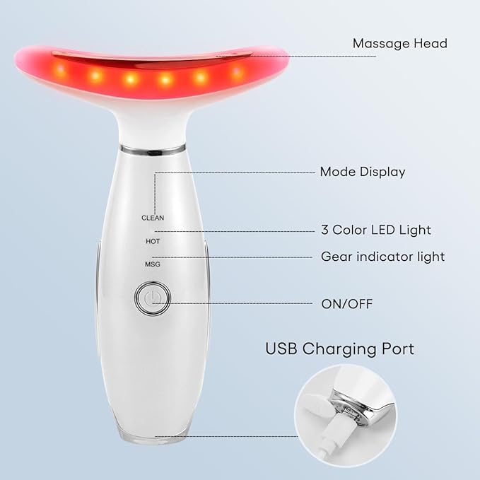 LATME Facial Massager,Neck Face Massager Tool,3 Mode Massage with Heat,Portable Beauty Instrument for Skin Care Women Gift