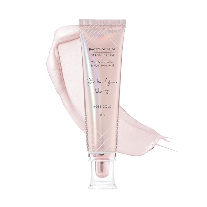 FACESCANADA Strobe Cream - Rose Gold | with Shea Butter & Hyaluronic Acid | Hydrating & Illuminating Makeup | for Radiant Dewy Skin | 1.01 Fl Oz (30ml)