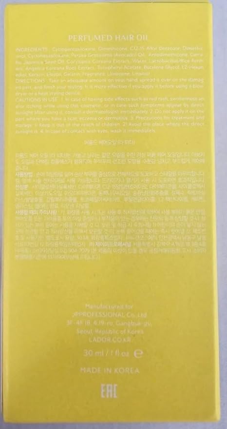 LADOR Hair Perfume Oil for Dry Damaged Hair - Anti Frizz Nourishing Fragrance Gloss Oil Serum Leave-In Conditioner Hold Curls & Waves Sulfate Paraben Alcohol Free 1 Fl Oz La Pitta Korean Haircare