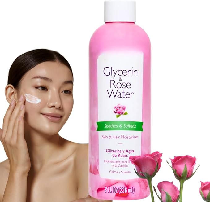 Glycerin and Rose Water Toner and Moisturizer – 8 fl oz Hydrating Facial Mist for Skin and Hair – Compatible with All Skin Types, pH-Balancing, Alcohol-Free, Soothing Rose Scent