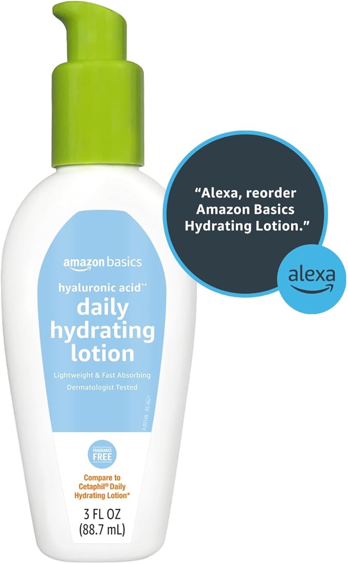 Amazon Basics Hyaluronic Acid Face Moisturizer, Hydrating, Oil-Free, Fragrance Free, Dermatologist Tested, 3 Fluid Ounces (1-Pack)