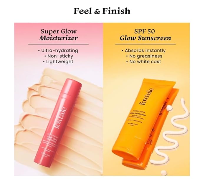 Fo. Xtale glow duo Golden Hour Skincare Set, Super Glow Moisturizer and SPF 50 Glow Sunscreen, Vitamin C and Niacinamide Formula, Non-Sticky, Lightweight, All Skin Types, 50ml Each
