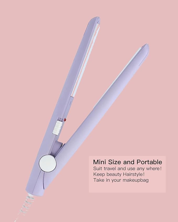 WenTigDY Hair Straightener, 2 in 1 Hair Curler, Mini Hair Straightener, Hairstyling Iron Heating Curler, Tourmaline Ceramic + Plastic, 190C, for Travel, Dormitory or Home (Purple)