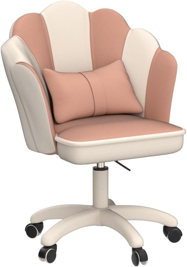 Petal Desk Chair with Bow Cushion Velvet Vanity Chair with Wheels, Upholstered Home Office Chair for Girls Women, Mid-Back Swivel Computer Task Chairs for Living Room Bedroom