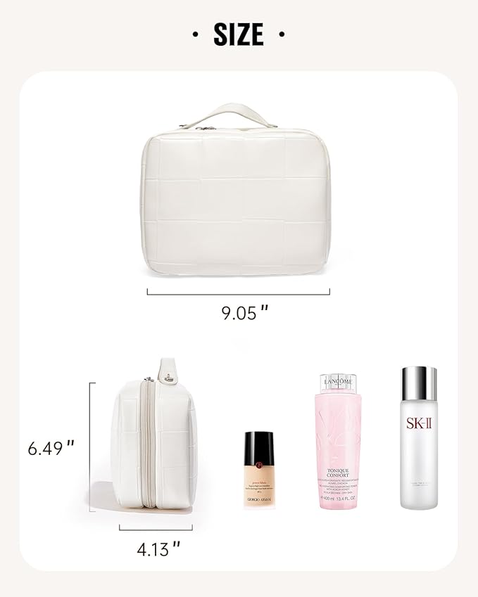 EACHY Travel Makeup Bag, Large Capacity Cosmetic Bag for Women, Waterproof PU Leather, Flat Open Portable Toiletry Bag for Skincare, Brushes & Travel Essentials