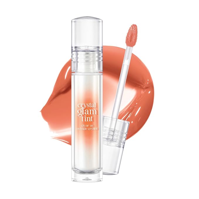 CLIO Crystal Glam Tint, Glossy Lip Tint with Glass-Like Shine, Lightweight Buildable Lip Stain, Long-Lasting Color, Non-Sticky, Rose Extract, Korean Lip Tint (015 GROOMING PEACH OPAL)
