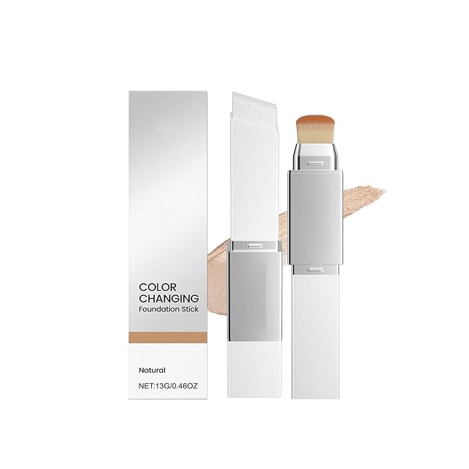 Color Changing Foundation Stick - 2 in 1 Foundation Stick with Brush, Hydrating Concealer Base Makeup, Korean Skin Care Foundation Stick, Perfect Match For All Skin Tones (Natural)