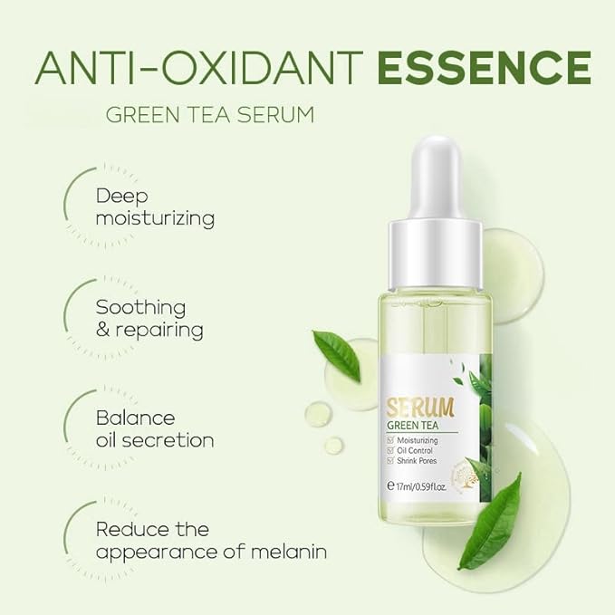 Natural Green Tea Facial Toner & Serum - Anti-Aging, Anti-Wrinkle, Moisturizing & Soothing for Dry Skin - Balances Oil, Reduces Acne, Refines Pores (Travel Size) (1)