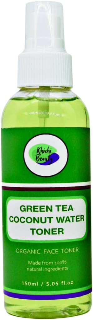 Green Tea Coconut Water Facial Toner Soothes and Hydrates, 150ml / 5.05 fl oz | Green Tea and Coconut Water Toner for Face | Non-Alcoholic with Hyaluronic Acid