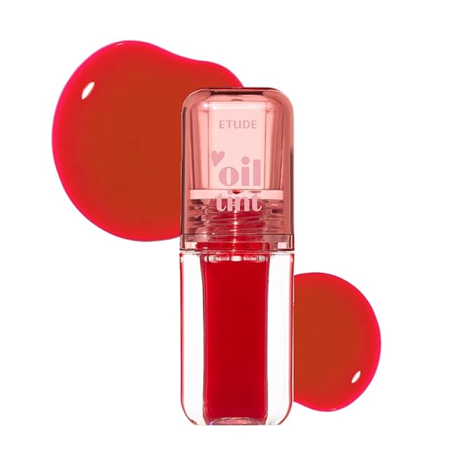 ETUDE Dear Darling Oil Tint #4 Sweet Apple (0.14 fl.oz) | High Moisturizing and Strong Hydrating Lip Oil/Lip Gloss | Smooth and Moist Lips | Non-Sticky Lip Oil Tint For Dry Lips | K-beauty