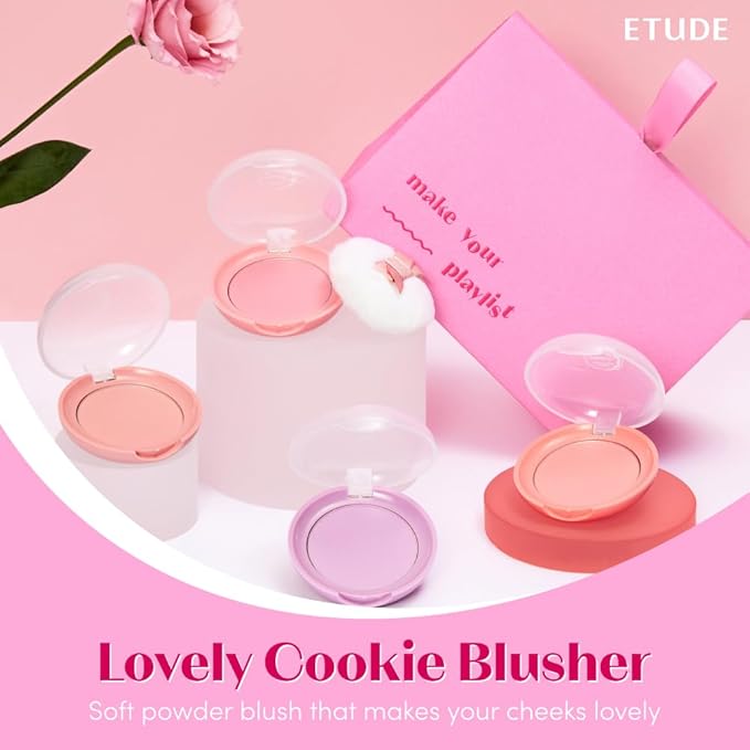 ETUDE Lovely Cookie face powder blush - Sweet Coral Candy 4g | Glowing & Natural Powder Blush with Long-Lasting Sebum Control | Easy Application | Korean Makeup, Kbeauty, Perfect for Gift