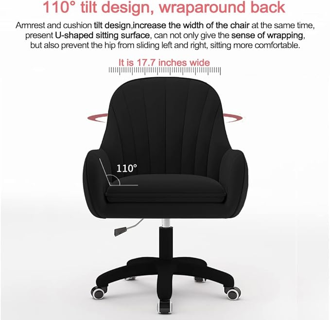 Velvet Desk Chair with Pillow Upholstered Vanity Chair for Girls Women, Home Office Computer Task Chair with Wheels Swivel Rolling Accent Chair for Living Room, Bedroom