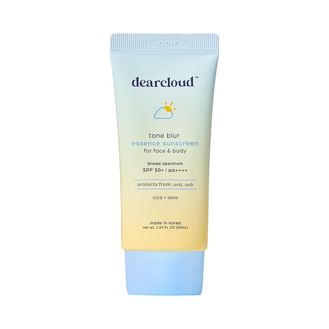 dearcloud Tone Blur Essence Sunscreen SPF 50+ PA++++ – Korean Sunscreen for Face, Primer with Vegan Ingredients (1.69 fl oz)