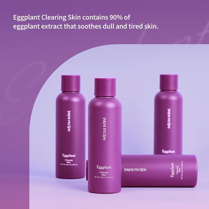 Papa Recipe Eggplant Clearing Skin(6.76fl oz/200ml) - Lupeol Moisturizing Toner for Face, Deep Hydration & Soothing with Eggplant Extract, Suitable for Combination & Dry Skin, Korean Skin Care