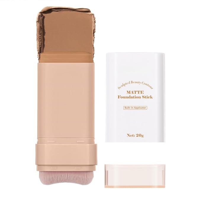 Matte Concealer Foundation Stick, Full Coverage for Dark Circles, Acne & Redness, Blemishes & Contouring, Long-Lasting Korean Waterproof Formula for All Skin Tones, Built-In Kabuki Brush (5# Honey)