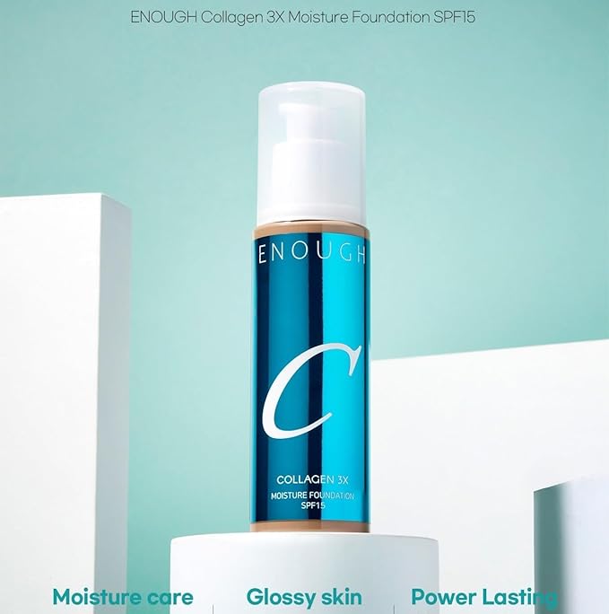 ENOUGH COLLAGEN 3X Moisture Foundation SPF 15, Korean Makeup Full Coverage Tinted Moisturizer, Skin Care Face Sunscreen for Women (#23N Natural Beige, 3.38 fl oz / 100ml)