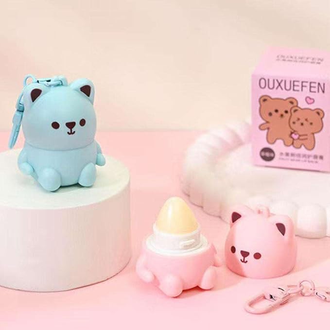 Cute Little Bear Lip Balm for Children,Anti-Dry Anti-Crack Moisturizing Lip Gloss,Natural Ingredients Lipsticks Lip Care Products,Fruit Flavored Lip Stick for Kids (Blue)
