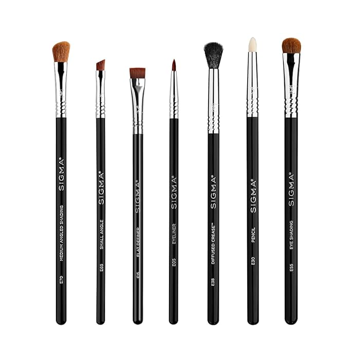 Sigma Beauty Basic Eye Brush Set — Classic Eye Makeup Brushes with Premium Fibers and Sleek, Durable Handles for Eyeliner, Eyeshadow, & Eyebrows, Includes 7 Black Makeup Brushes