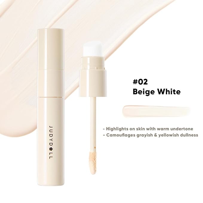 JUDYDOLL Liquid Contour & Highlighter, Face Sculpting Liquid Highlighter & Contour With Brush, Anti-Smudge & Brightening, Long-Lasting, Highlights on Skin with Warm Undertone (02 Beige White)