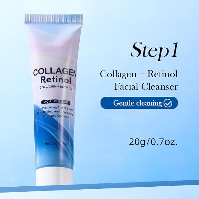 Collagen Retinol Travel Skincare Set, Hydrating Facial Starter Kit with Cleanser Toner Serum Face Moisturizer, Anti Aging Skin Care Routine Gift Set for Women Girls