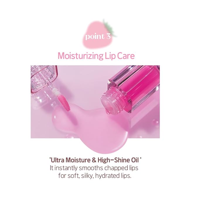 ETUDE Dear Darling Oil Tint #8 Red Candy (0.14 fl.oz) | High Moisturizing and Strong Hydrating Lip Oil/Lip Gloss | Smooth and Moist Lips | Non-Sticky Lip Oil Tint For Dry Lips | Korean Makeup