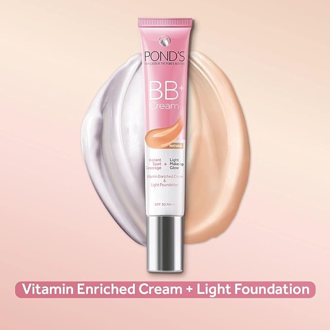 POND’S BB+ Cream Natural Shade, Light Coverage with SPF 30 PA++, 18 g (0.63 oz)
