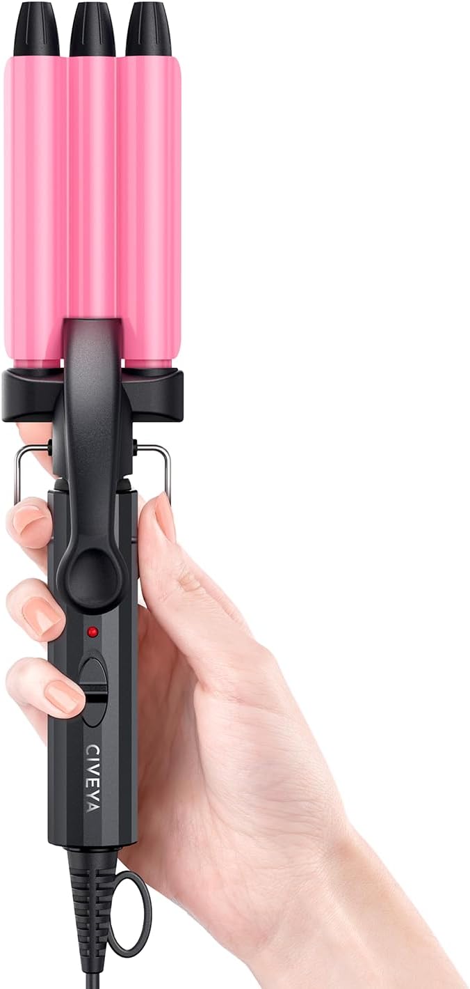 Mini Crimper for Short Hair 1/2 Inch, Small Crimper Hair Tool for Tight Beach Waves, 3 Barrel Waver with Argan Oil Infused, Easy to Use