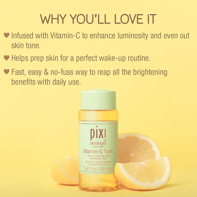 Pixi Vitamin-C Tonic,Brightening & Soothing Facial Toner, Boost Skin Luminosity, Infused with Vitamin-C & Ferulic Acid, Alcohol Free Daily Toner (250ml / 8,5 fl oz)