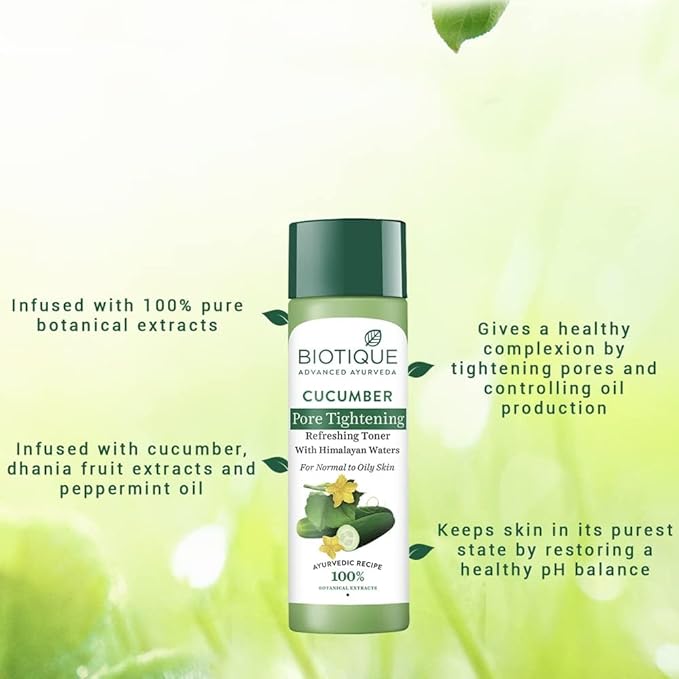 Natural Cucumber Pore Tightening Toner, pH Balanced, Botanical Extracts, for Normal & Oily Skin, 120mL, 2 Pack