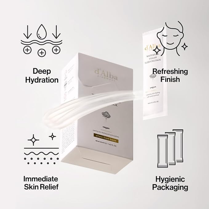 d'alba Piedmont Italian White Truffle Waterfull Vegan Sleeping Pack, Non Wash-off Overnight Face Mask, Portable Gel-type for moisture retention, Safe for sensitive skin, Korean Skin Care (Pack of 2)
