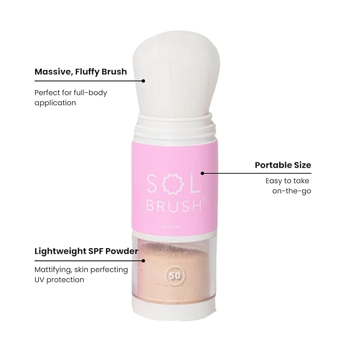 SPF 50 Mineral Sunscreen Powder, Broad Spectrum UVA/UVB Protection Sunscreen, Mess Free Brush On Applicator, Clean & Cruelty Free, Water Resistant (80 Minutes), Medium
