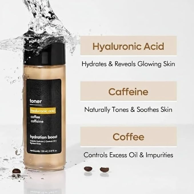 Coffee Toner with Hyaluronic Acid for 24H Hydration & Oil Control | Pore Tightening Face - Instantly Hydrates & Refreshes Tired Skin for Men & Women | Alcohol-Free -150ml