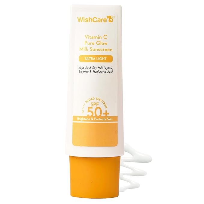WishCare Vitamin C Sunscreen SPF 50 PA++++ | Pure Glow Milk | Oil Free | No White Cast | 50g
