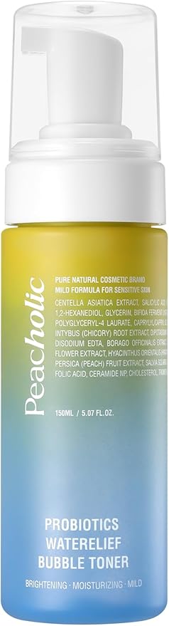 Generic [Peacholic] Probiotics Waterelief Bubble Toner, pH 5.5 Bubble - Deep Hydration, Soothing, Gentle Exfoliation, Suit for Sensitive and All Skin Types, 5.07 fl.oz, Blue, Yellow