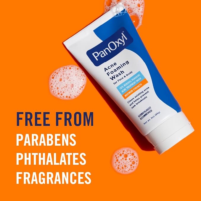 PanOxyl Acne Foaming Wash Benzoyl Peroxide 10% Maximum Strength Antimicrobial, 3 Oz, Pack of 2