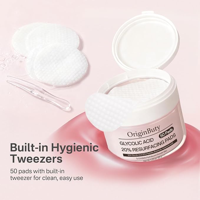 Glycolic Acid 20% Resurfacing Pads (50 Count), Exfoliating Peel Pads for Face, Skin Pore Resurfacing & Radiance, Exfoliating Toner Facial Pads with Oil, Salicylic Acid & Vitamins E, B3, B5