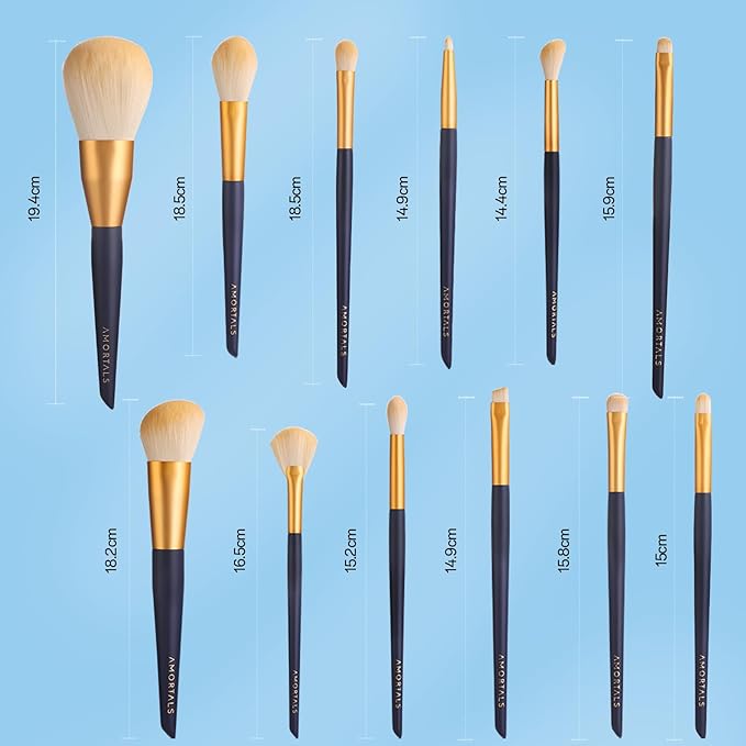AMORTALS Makeup Brush Set, 12PCS Makeup Brushes Set Professional, Premium Synthetic Foundation Powder Concealers Eye shadows Blush Makeup Brushes with Storage Bucket and Bag