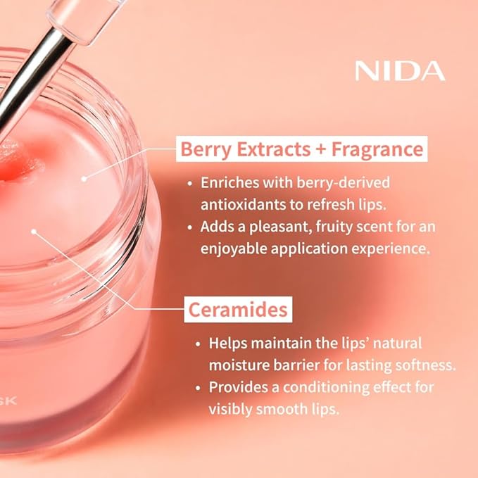 NIDA Overnight Lip Mask - Very Berry | Intense Hydration & Plumping Sleeping Mask for Dry, Chapped Lips | 0.7 oz., 20g