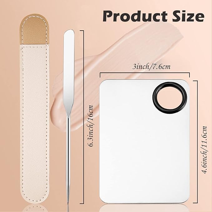 Picasso Makeup Spatula and Palette Set, Korean Makeup Spatula with Leather Cover, Stainless Steel Palette with Scraper Tool for Cosmetic Pigment Blending（SS）